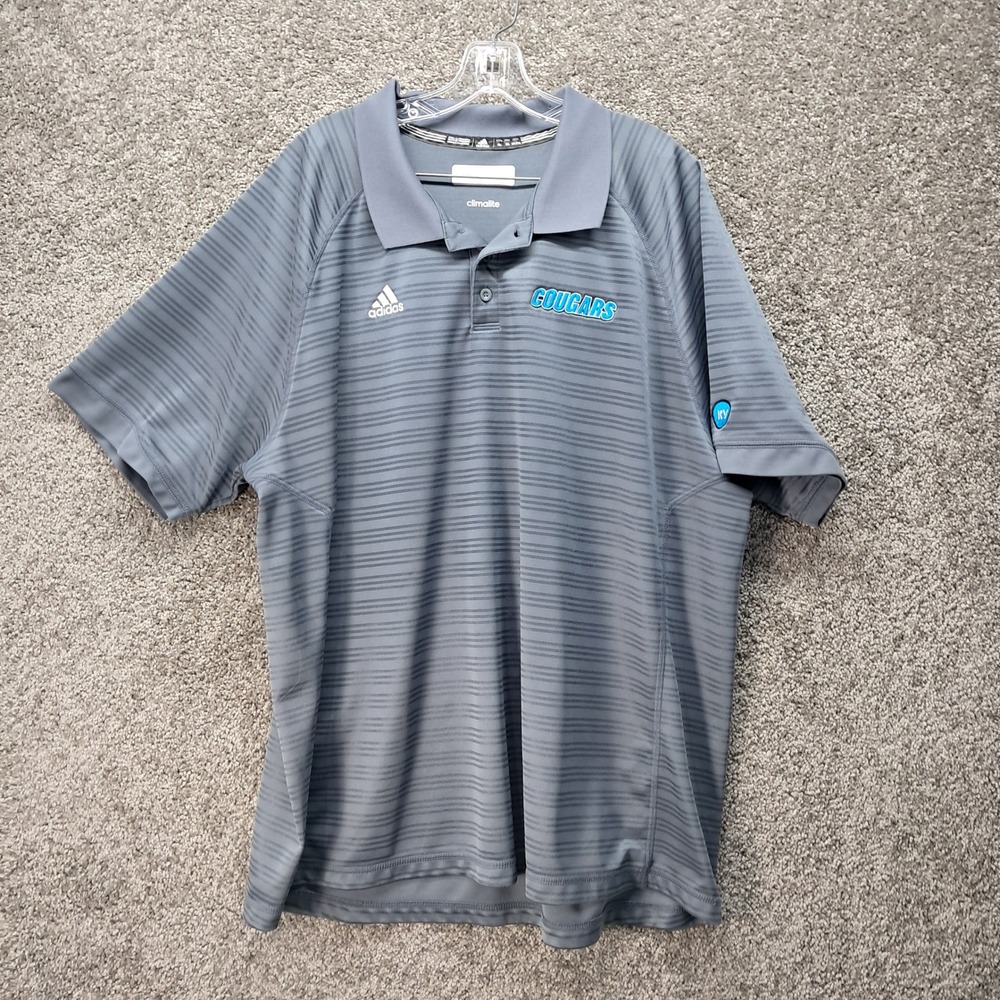 Adidas Climalite Mens Grey Striped Cougars Polo‎ Shirt 2XL 1893A 16
